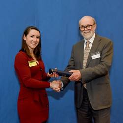 Nicole Duffin receiving the President's Award at the Geological Society's 2019 President's Day.